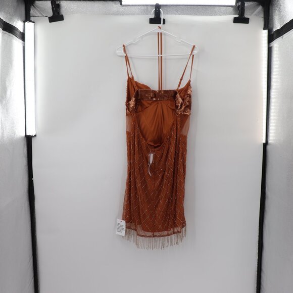 NWT ASOS Bronze Sequin Embellished Butterfly Mesh Fringe Beaded Mini Dress - Picture 10 of 12